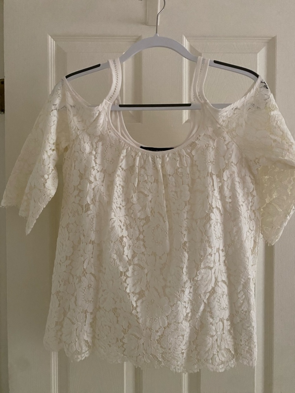 White House Black Market Ivory Lace Top